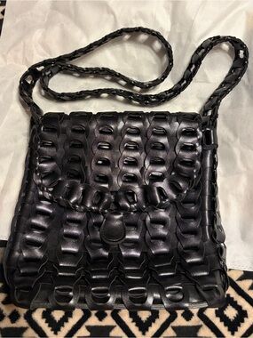 Y&S Handbags NWOT Black Woven Faux Leather Flap  Crossbody Bag
